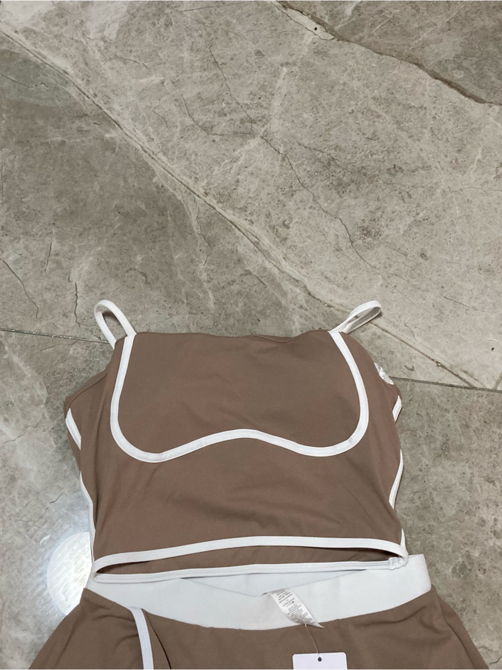 ALO Yoga Brown Midi Skirt Set with White Trim - Picture 3 of 4